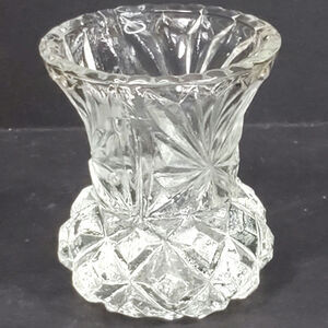 Vtg Glass Toothpick Holder Sawtooth Trim Diamond Minimalist Decor